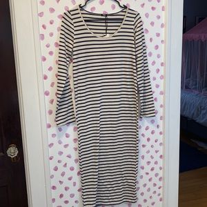 Host Pick! Monrow Mommy Cream & Navy Striped Midi Length Maternity T Shirt Dress